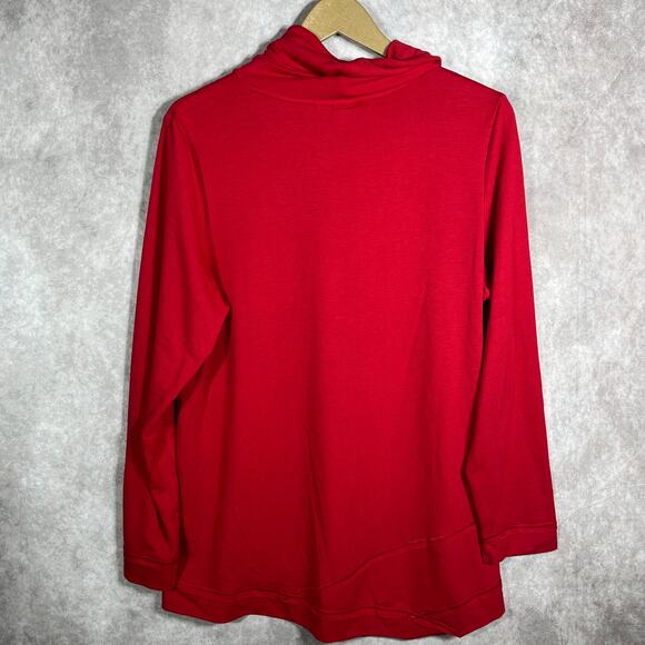 Weekends By Chico's Top Womens Size 2 US Large Red Cowl Neck Long Sleeves Casual - Picture 4 of 9